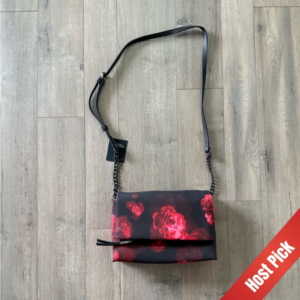 Beautiful Vera Wang Floral Black and Red Crossbody Bag NWT
